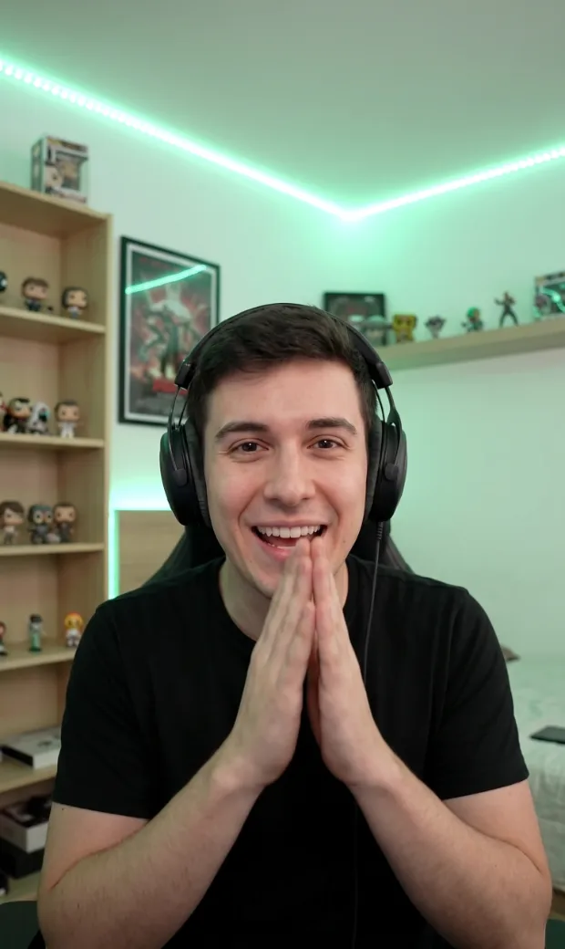 A creator reacting to camera in a short-form video
