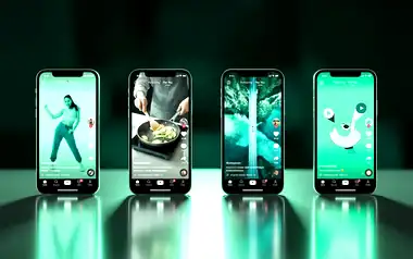Four phones showing the clips live