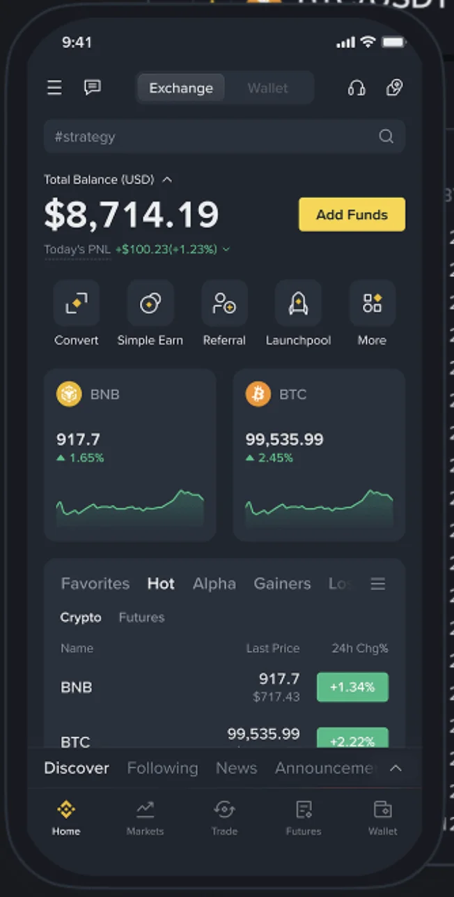A crypto exchange app on a phone